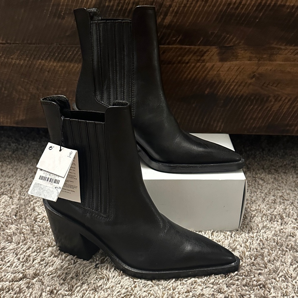 Zara Leather Black Heeled Boots